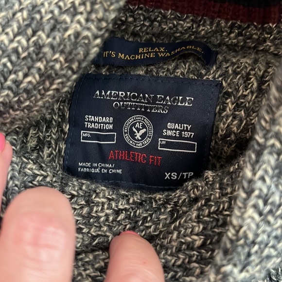 NWOT- American Eagle Shawl Collar Sweater Pullover Blue‎ Wool Blend - Picture 3 of 9